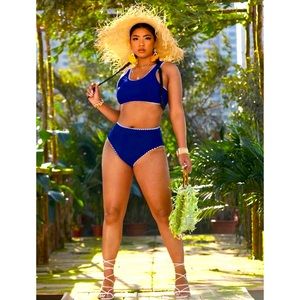 Plus Whip Stitch High Waisted Bikini Swimsuit